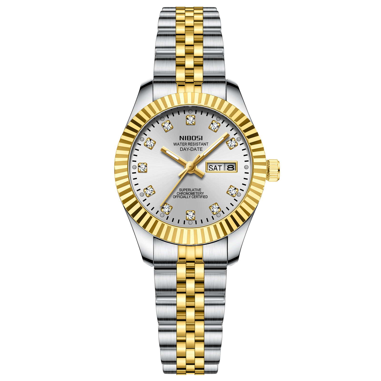 Nibosi Millbury Day-Date Silver Gold | Damklockor | Klocktema