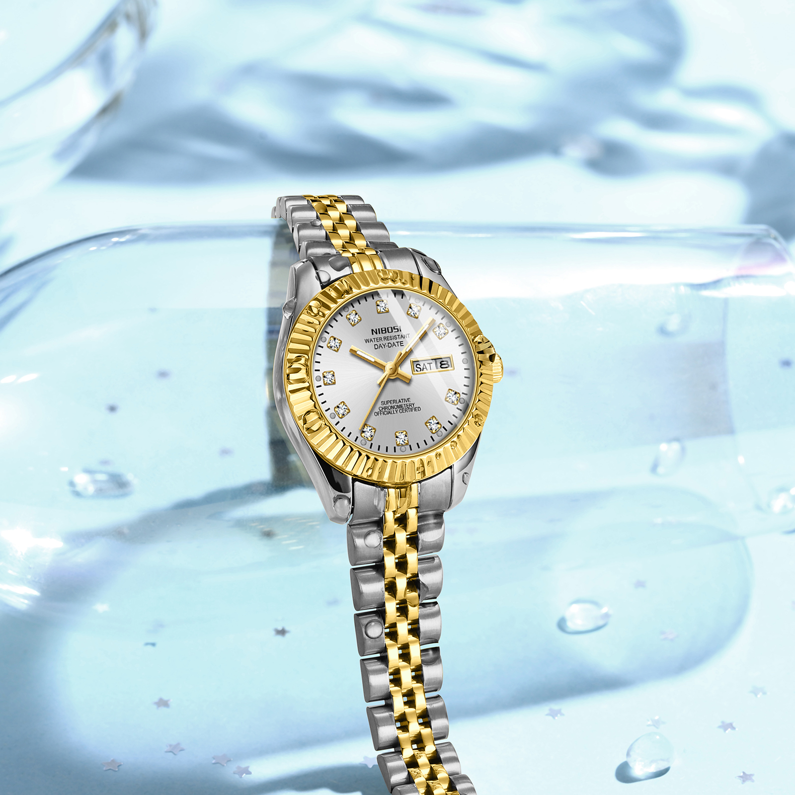 Nibosi Millbury Day-Date Silver Gold - 14