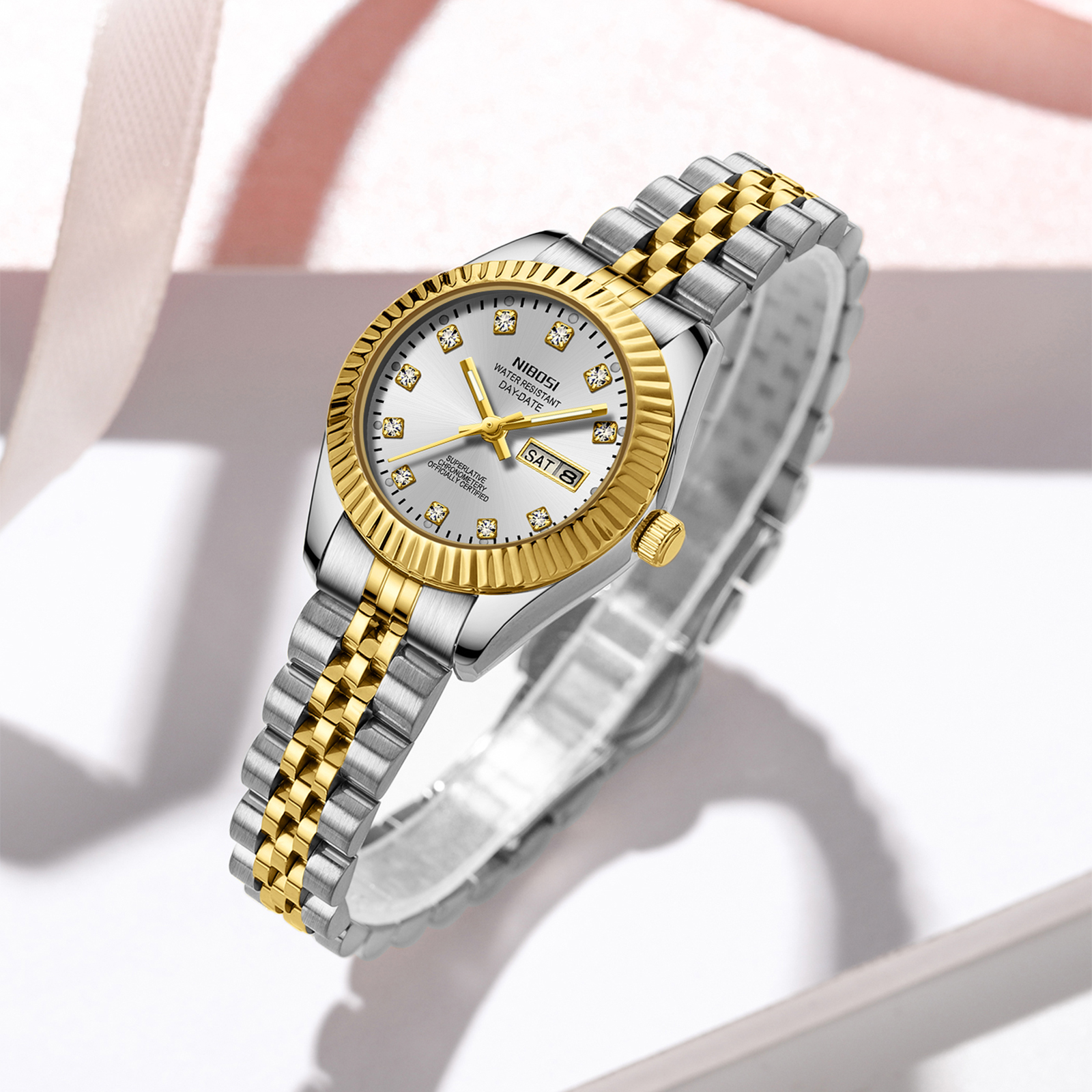 Nibosi Millbury Day-Date Silver Gold - 9