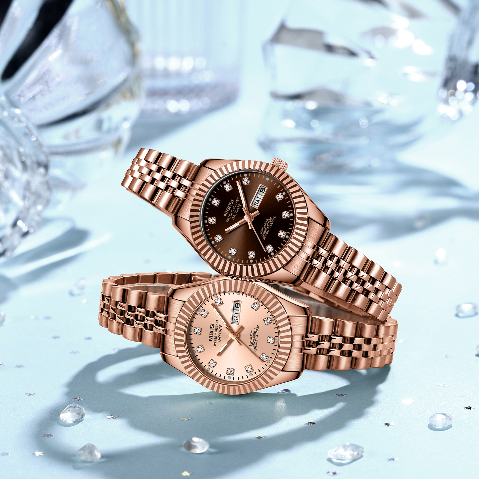 Nibosi Millbury Day-Date Rose Gold Brown - 15