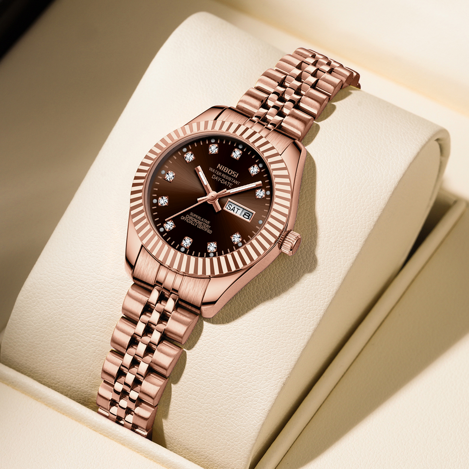 Nibosi Millbury Day-Date Rose Gold Brown - 7
