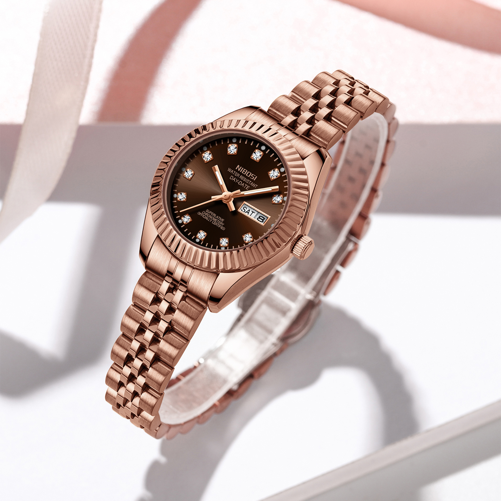 Nibosi Millbury Day-Date Rose Gold Brown - 9