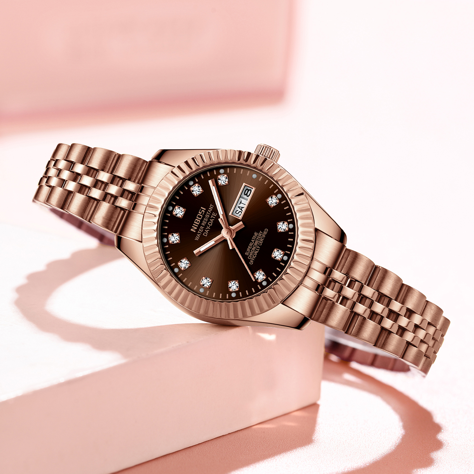 Nibosi Millbury Day-Date Rose Gold Brown - 8