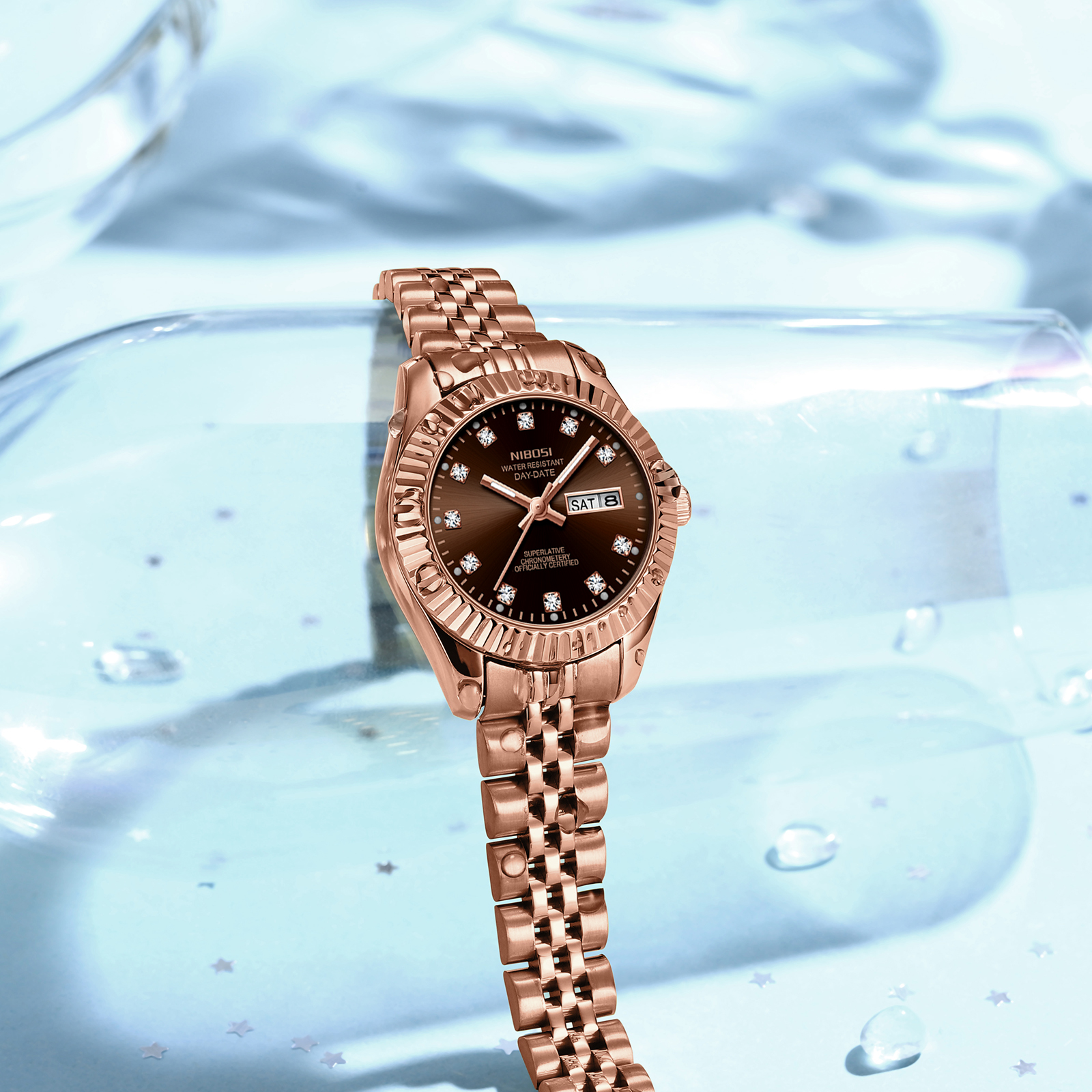 Nibosi Millbury Day-Date Rose Gold Brown - 14
