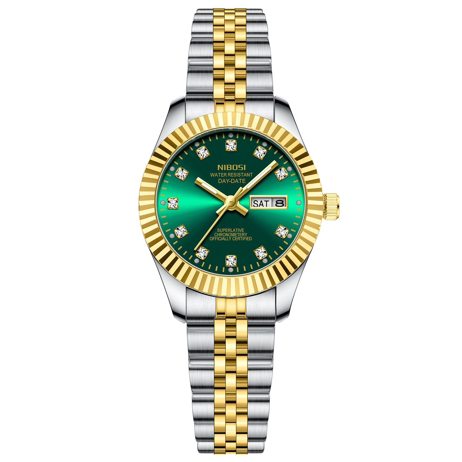Nibosi Millbury Day-Date Silver Gold Green