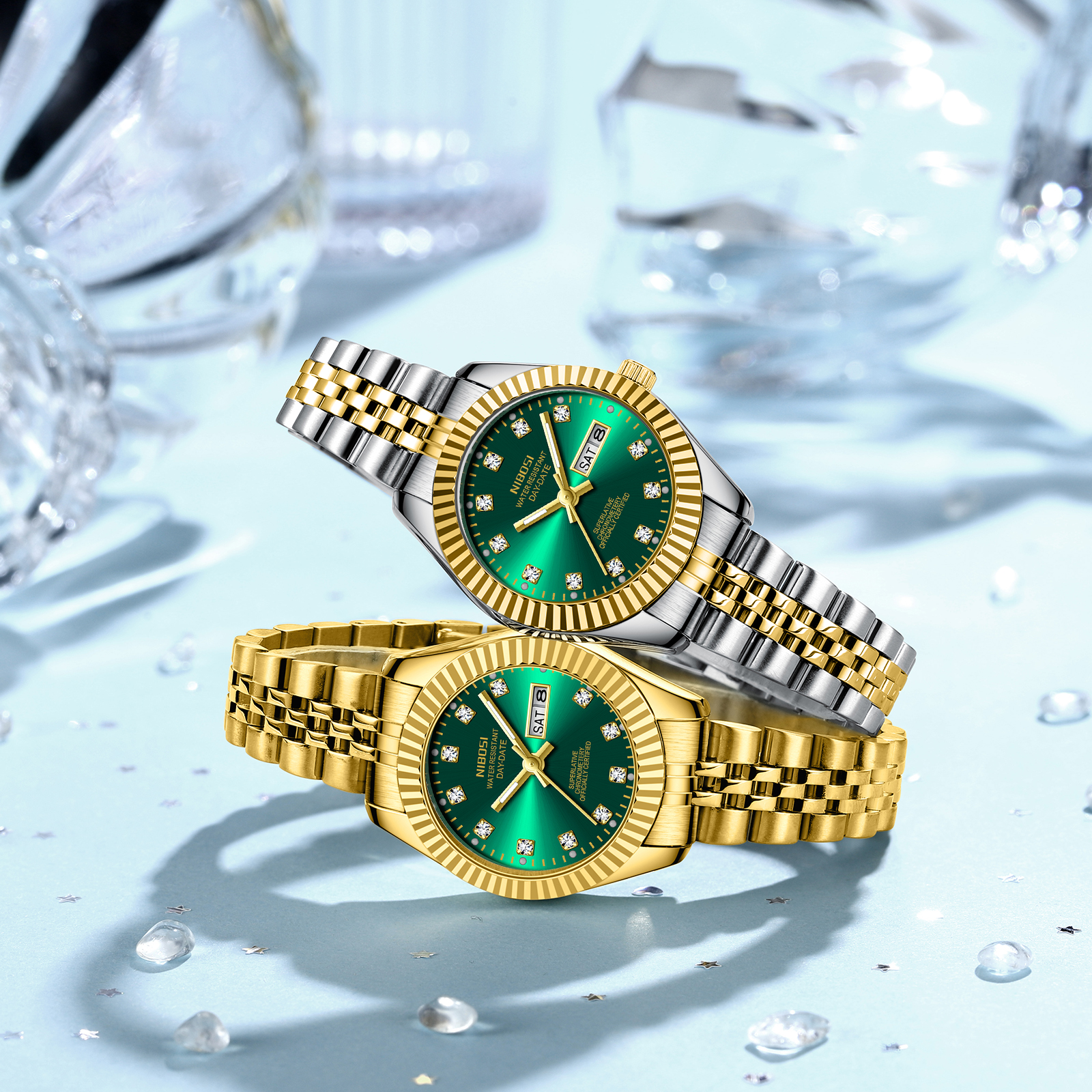 Nibosi Millbury Day-Date Silver Gold Green - 15