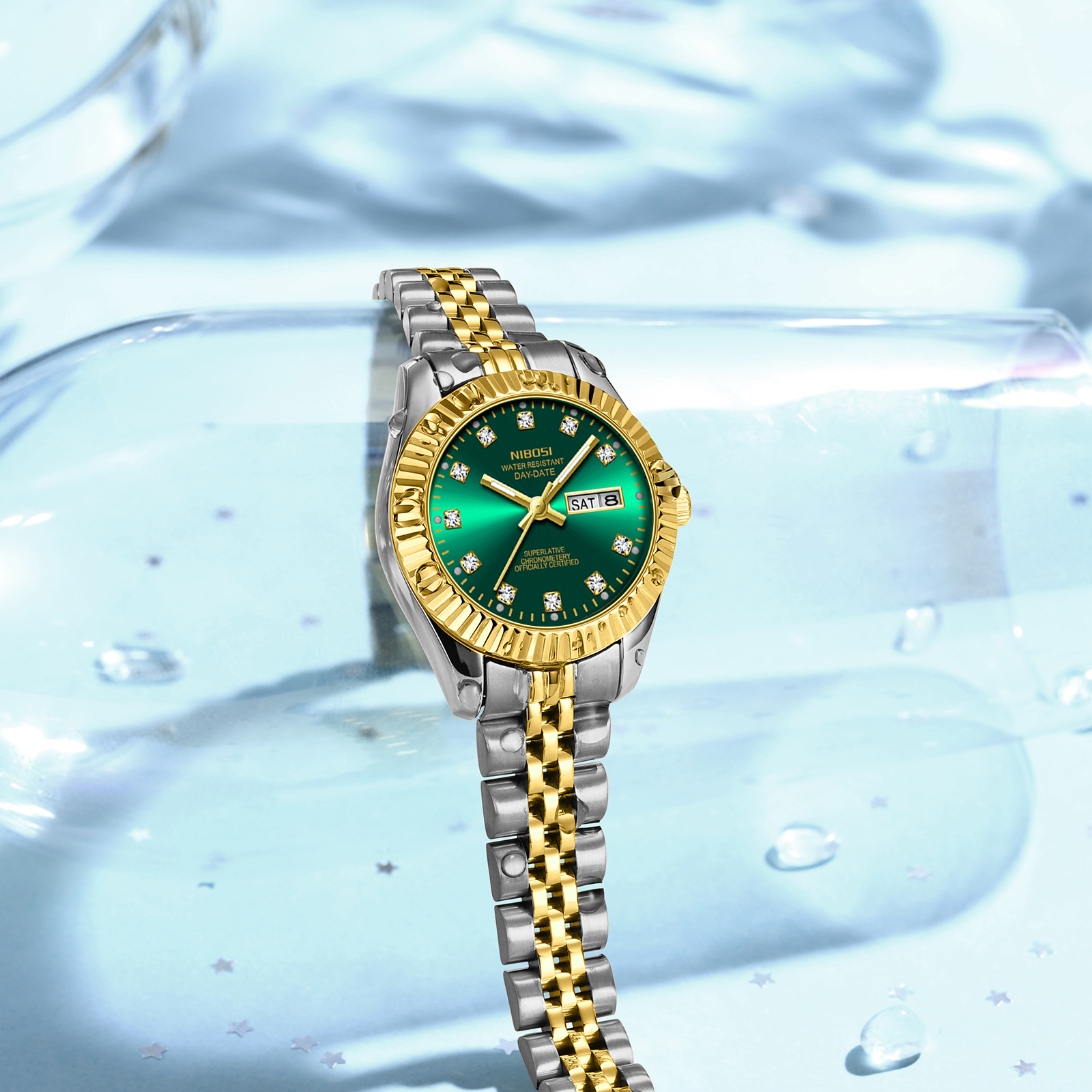 Nibosi Millbury Day-Date Silver Gold Green - 14