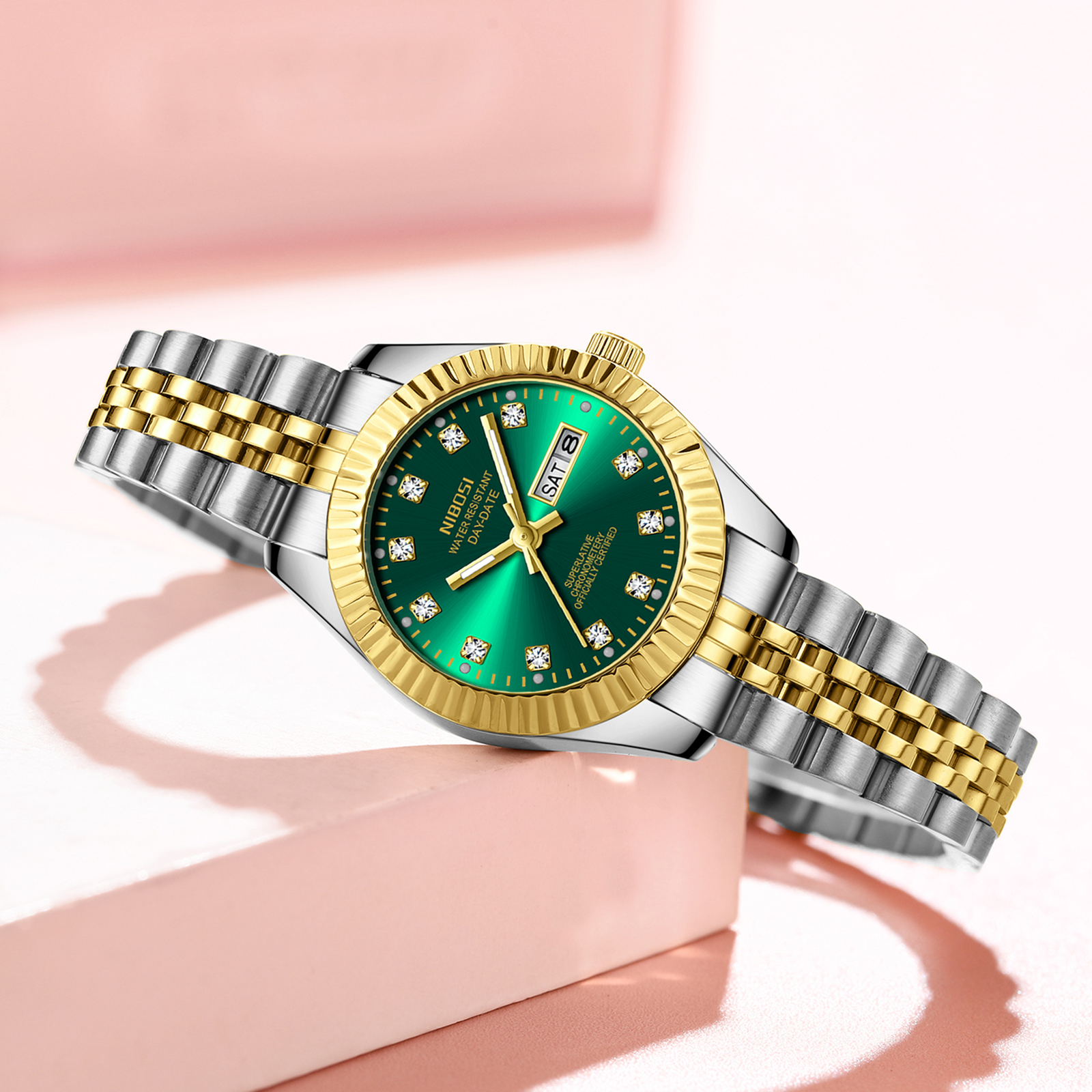 Nibosi Millbury Day-Date Silver Gold Green - 8