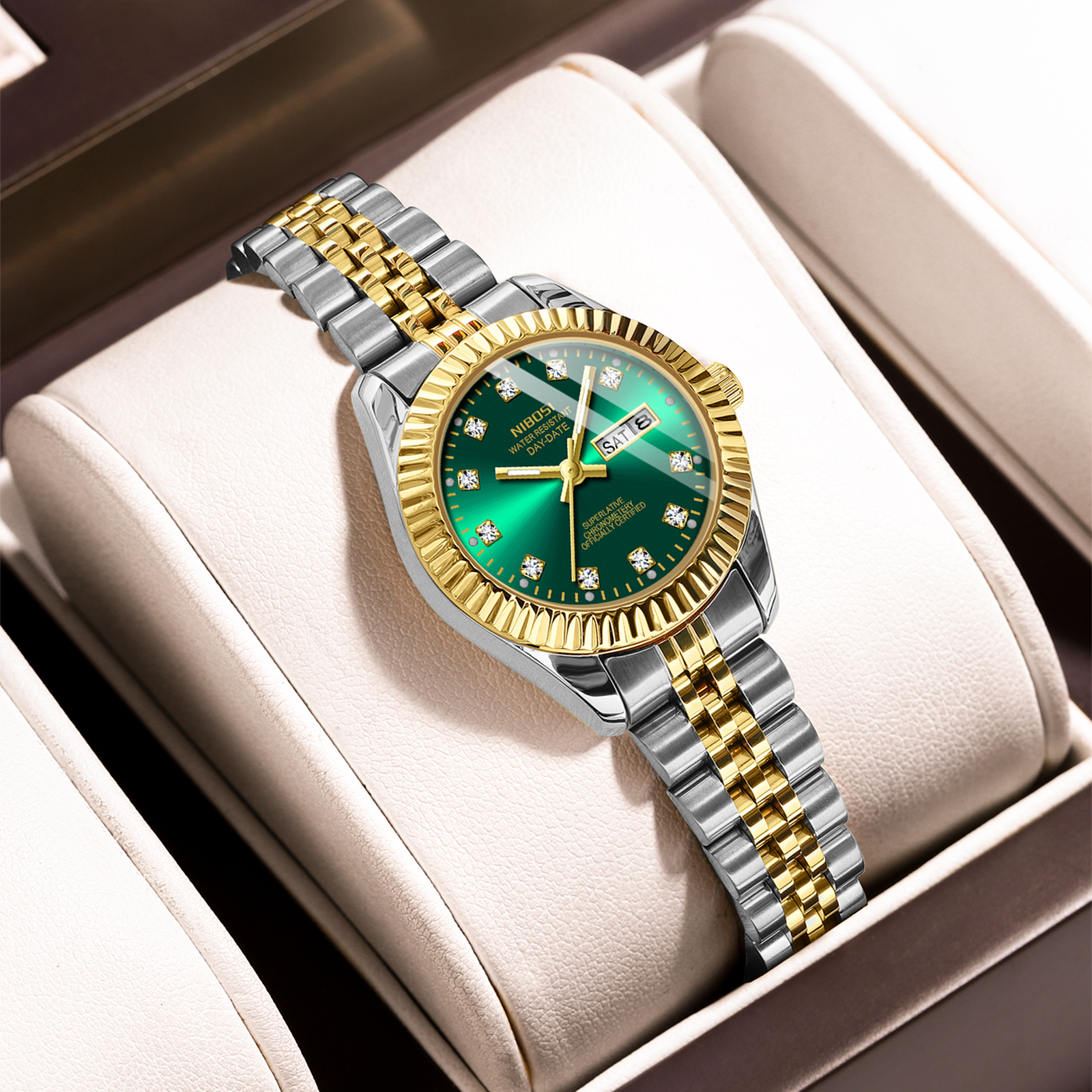 Nibosi Millbury Day-Date Silver Gold Green - 6