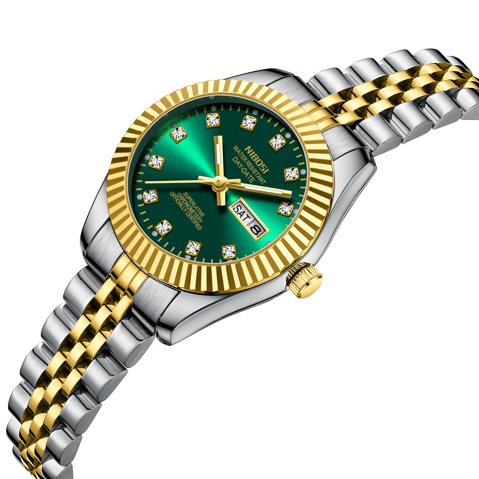 Nibosi Millbury Day-Date Silver Gold Green - 2