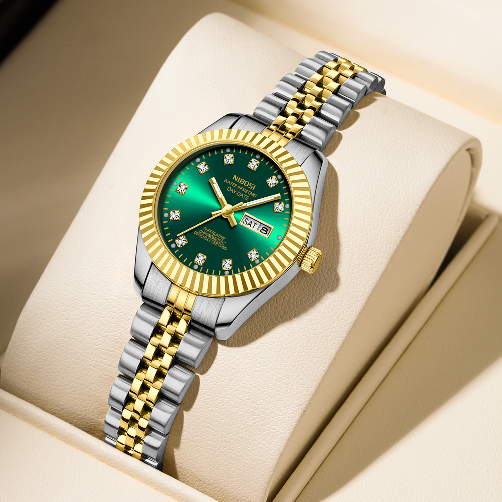 Nibosi Millbury Day-Date Silver Gold Green - 7