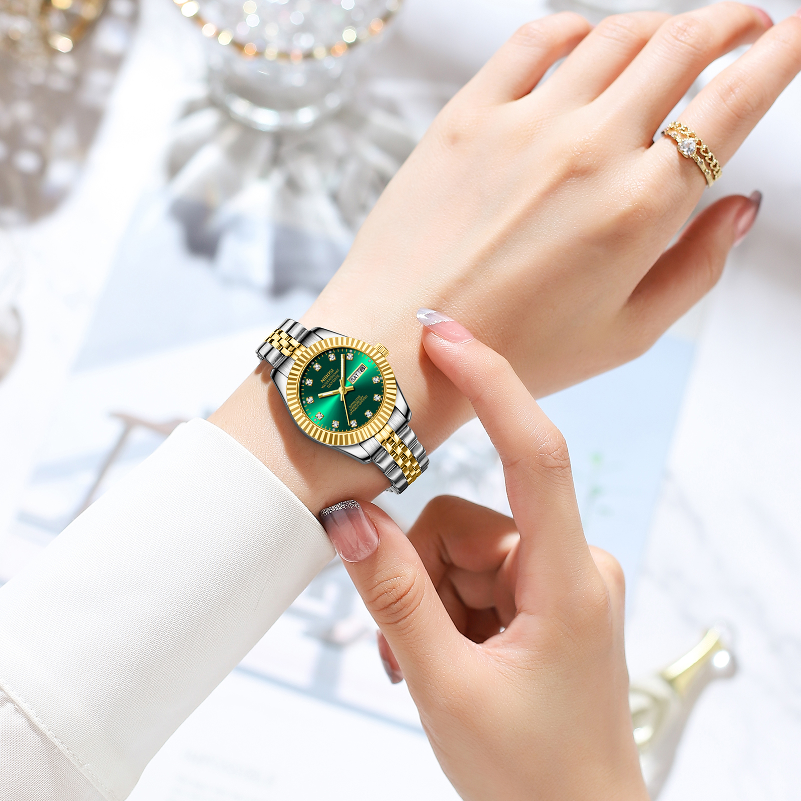 Nibosi Millbury Day-Date Silver Gold Green - 13