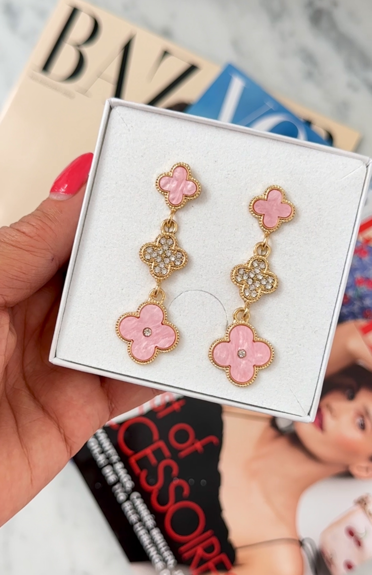 Earrings  Designer Clover Pink Gold