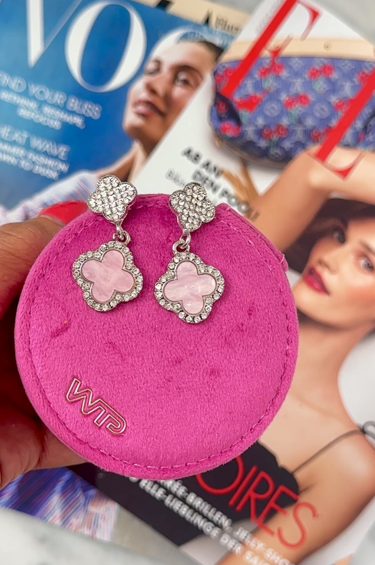 Earrings Designer Clover Pink Silver