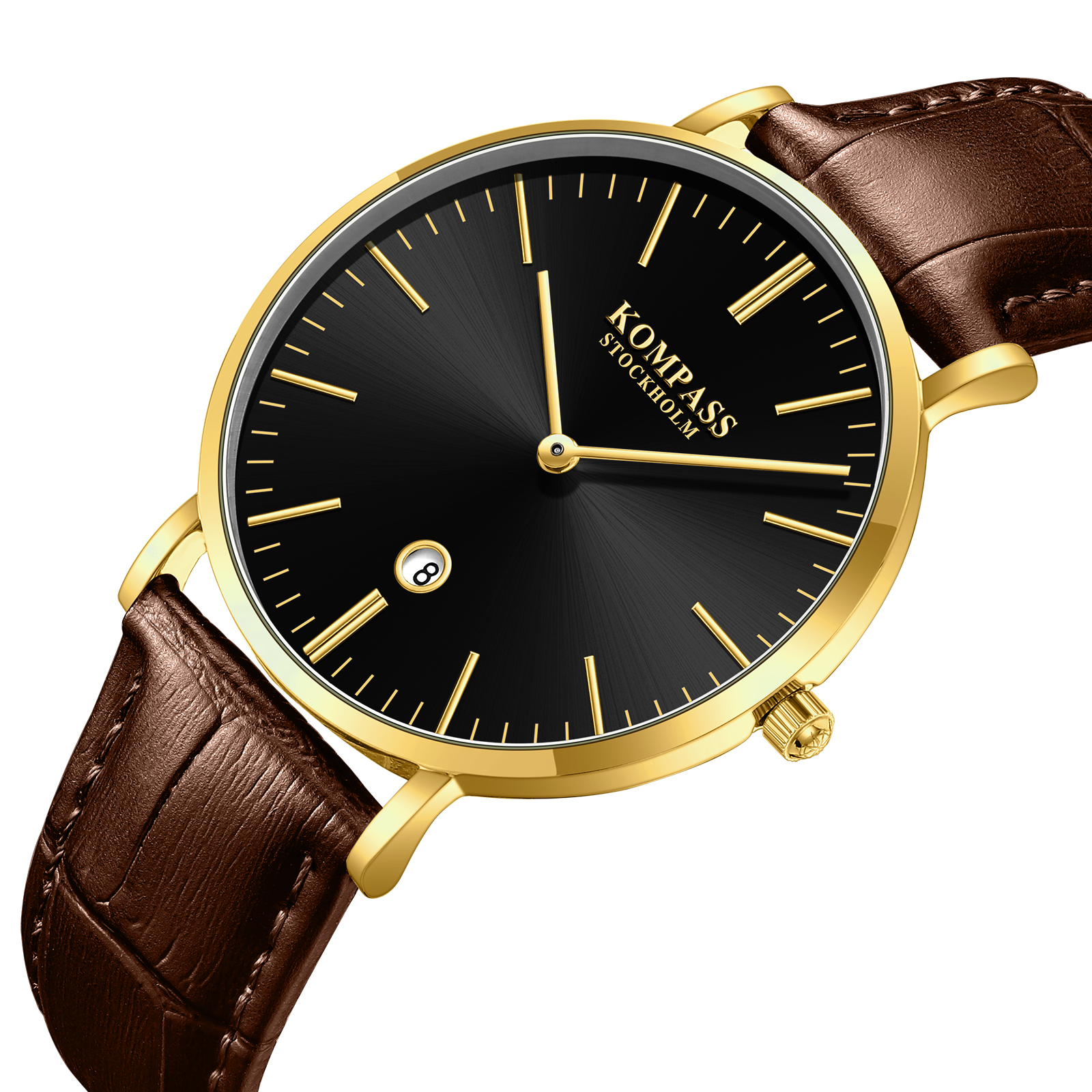Kompass Nautilus Gold Black Dial Brown Strap - 2