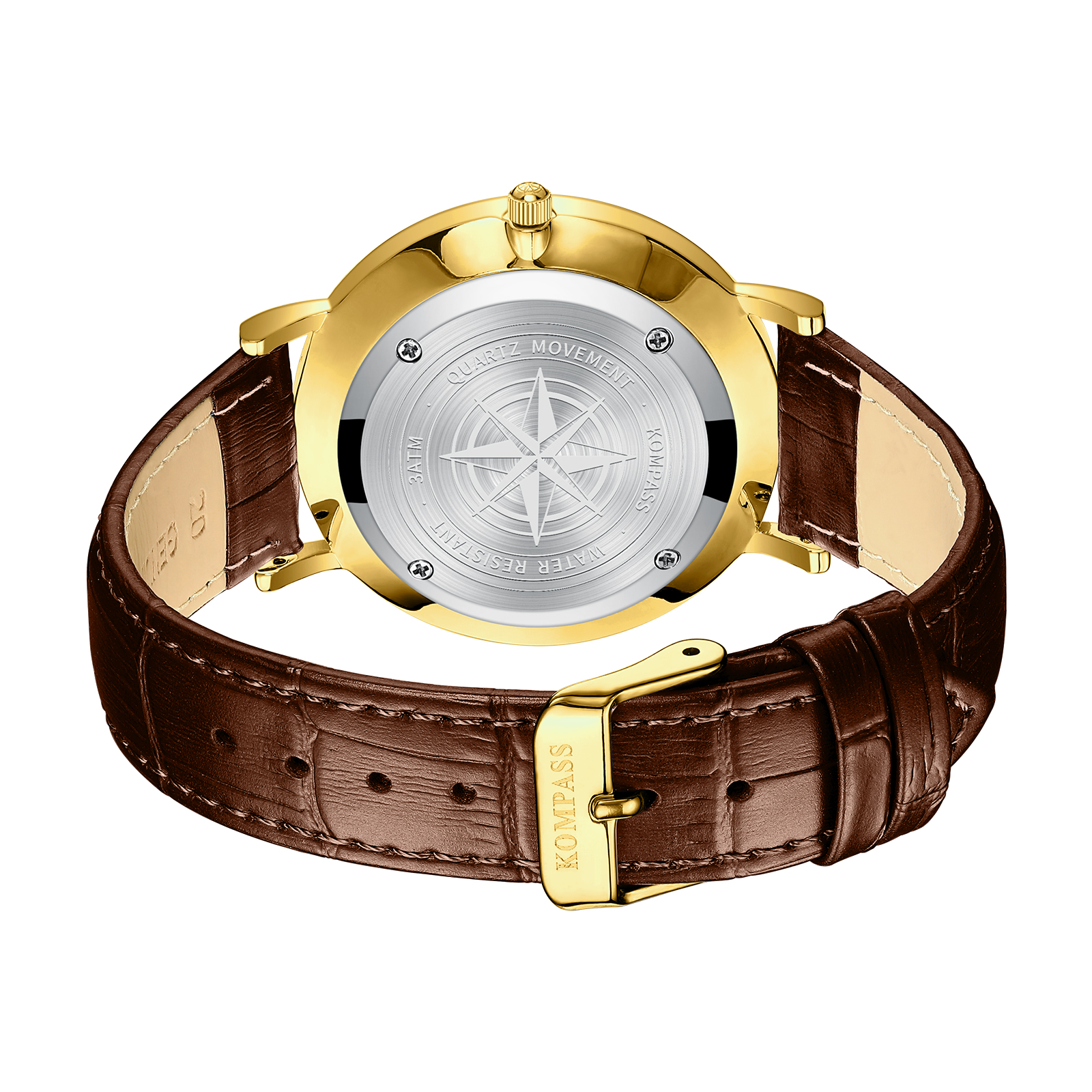 Kompass Nautilus Gold Black Dial Brown Strap - 4
