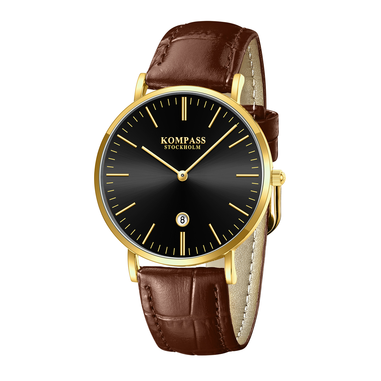 Kompass Nautilus Gold Black Dial Brown Strap - 3