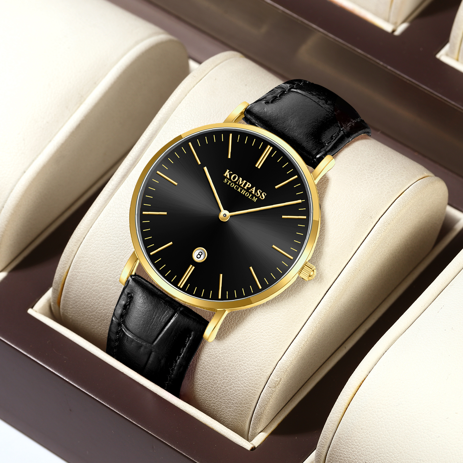 Kompass Nautilus Gold Black Dial Black Strap - 6
