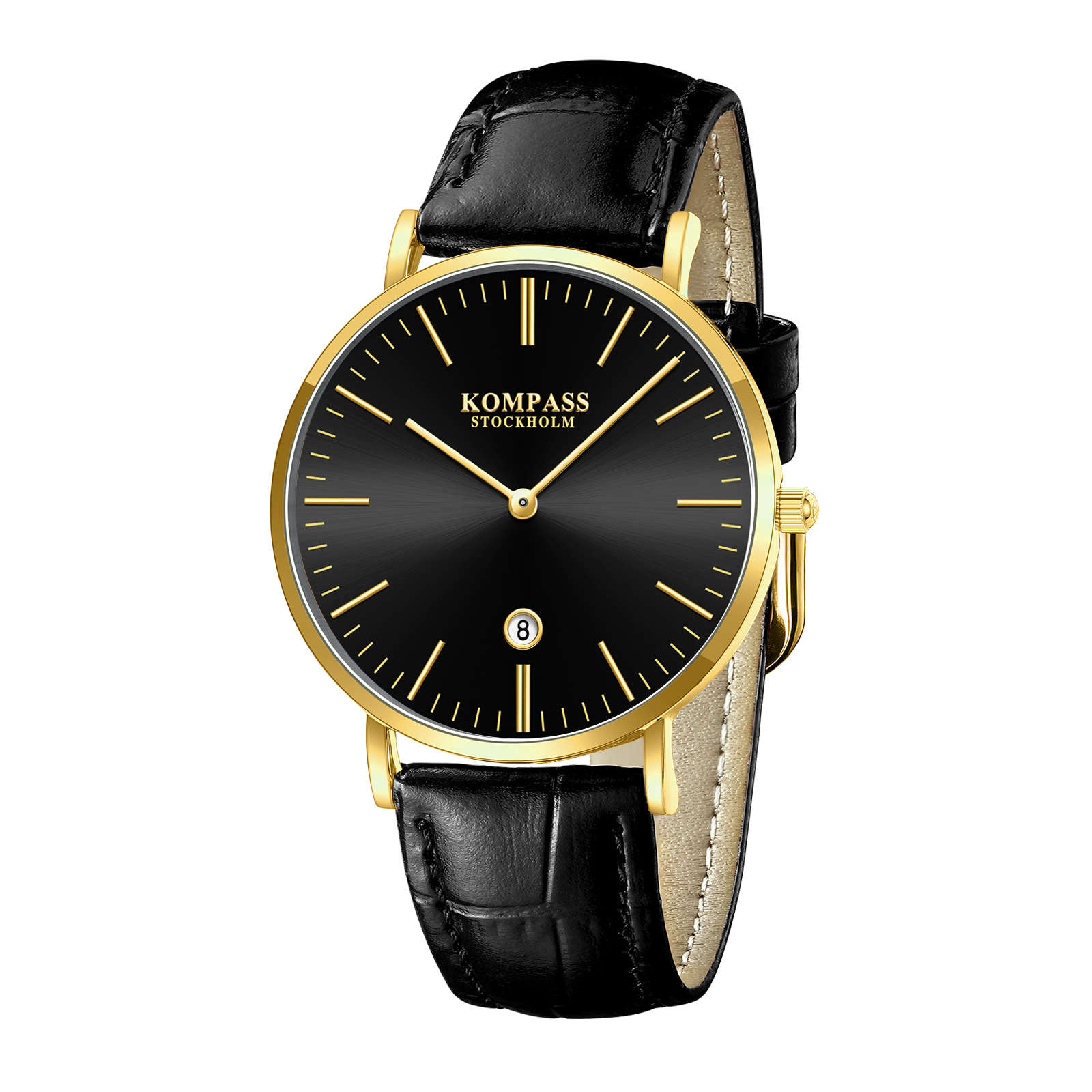 Kompass Nautilus Gold Black Dial Black Strap - 3