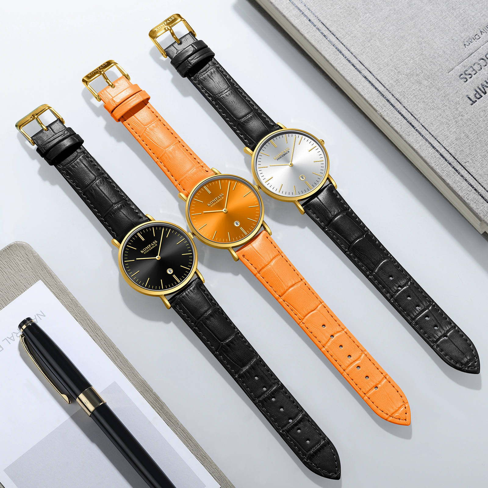 Kompass Nautilus Gold Black Dial Black Strap - 5