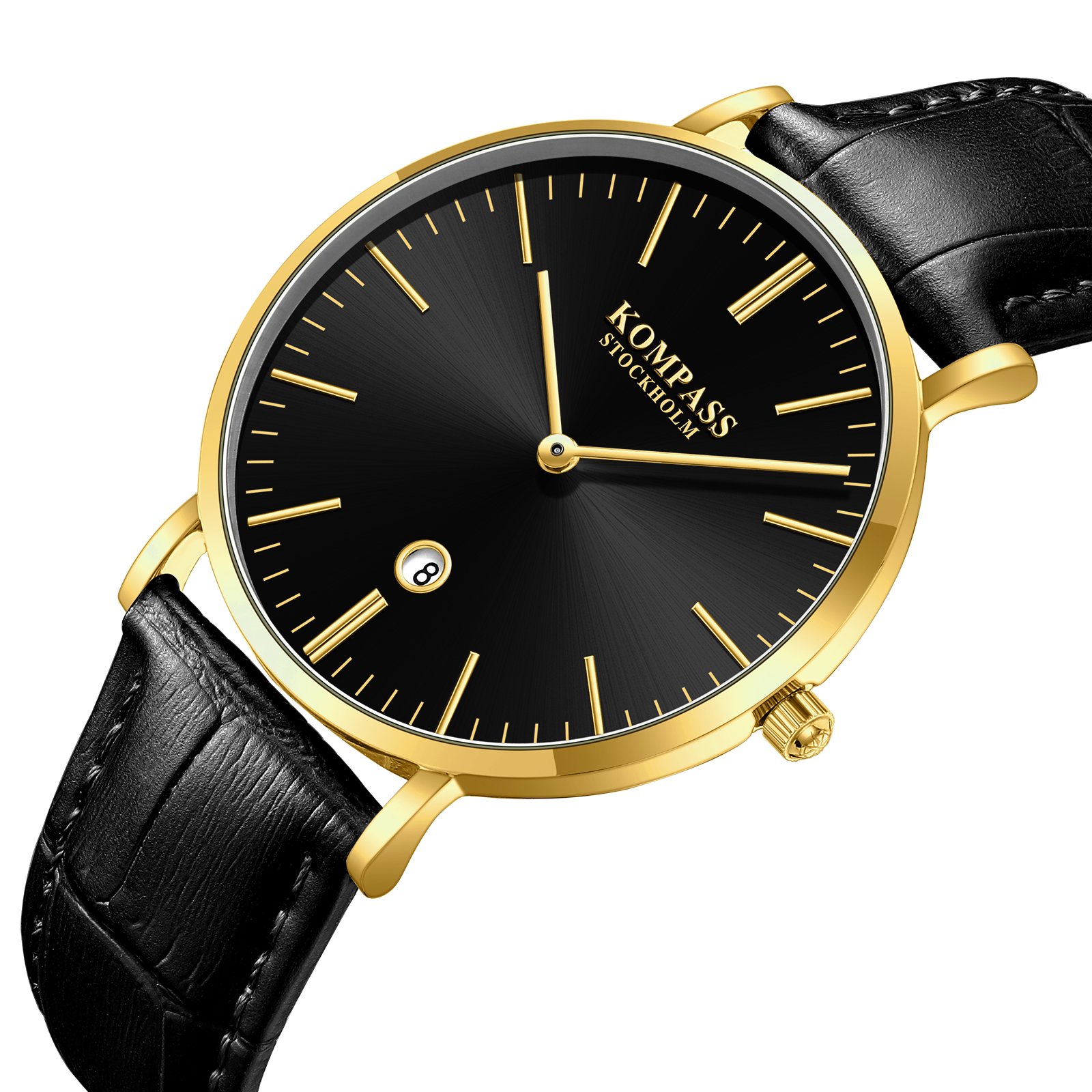 Kompass Nautilus Gold Black Dial Black Strap - 2