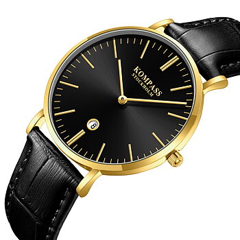 Kompass Nautilus Gold Black Dial Black Strap