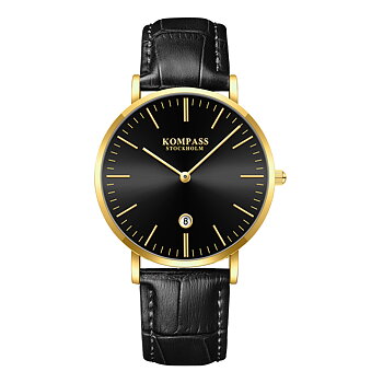 Kompass Nautilus Gold Black Dial Black Strap