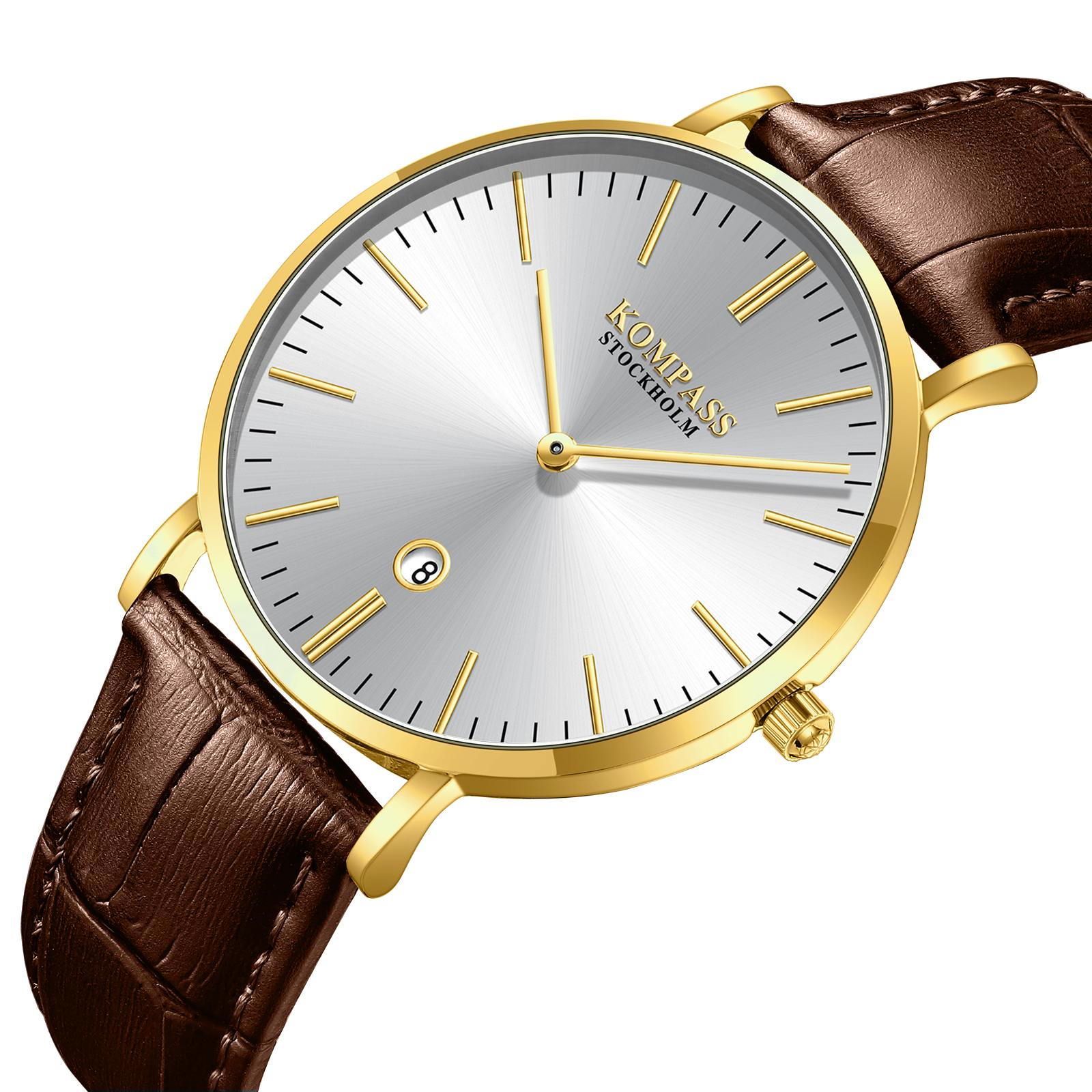 Kompass Nautilus Gold Silver Dial Brown Strap - 2