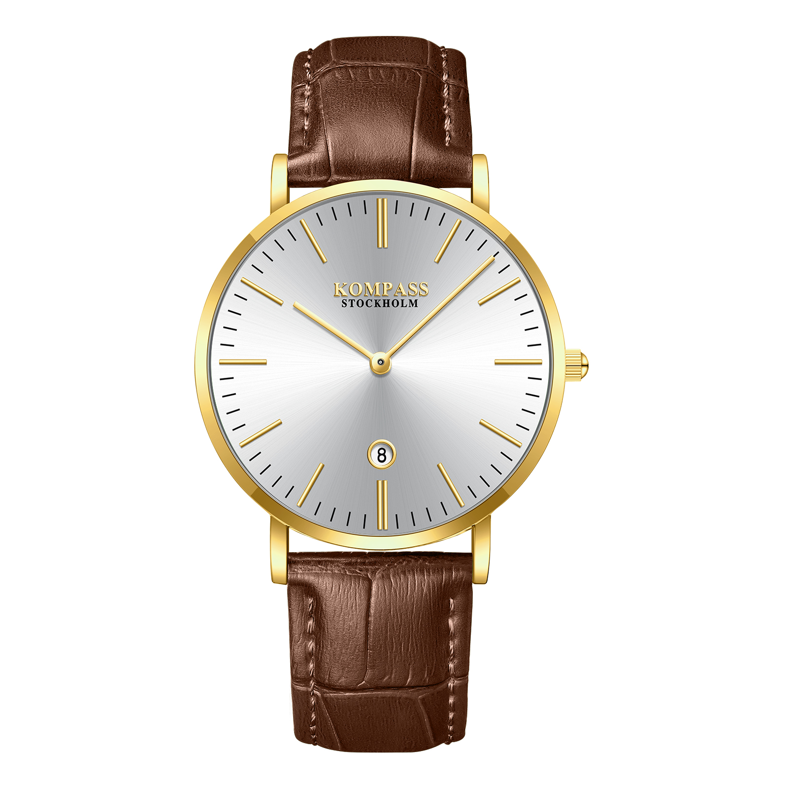 Kompass Nautilus Gold Silver Dial Brown Strap