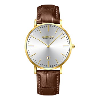 Kompass Nautilus Gold Silver Dial Brown Strap
