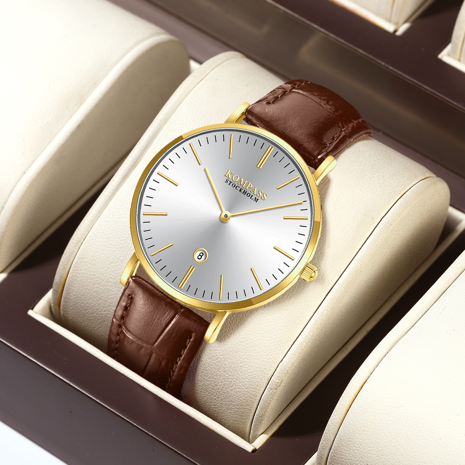 Kompass Nautilus Gold Silver Dial Brown Strap - 6