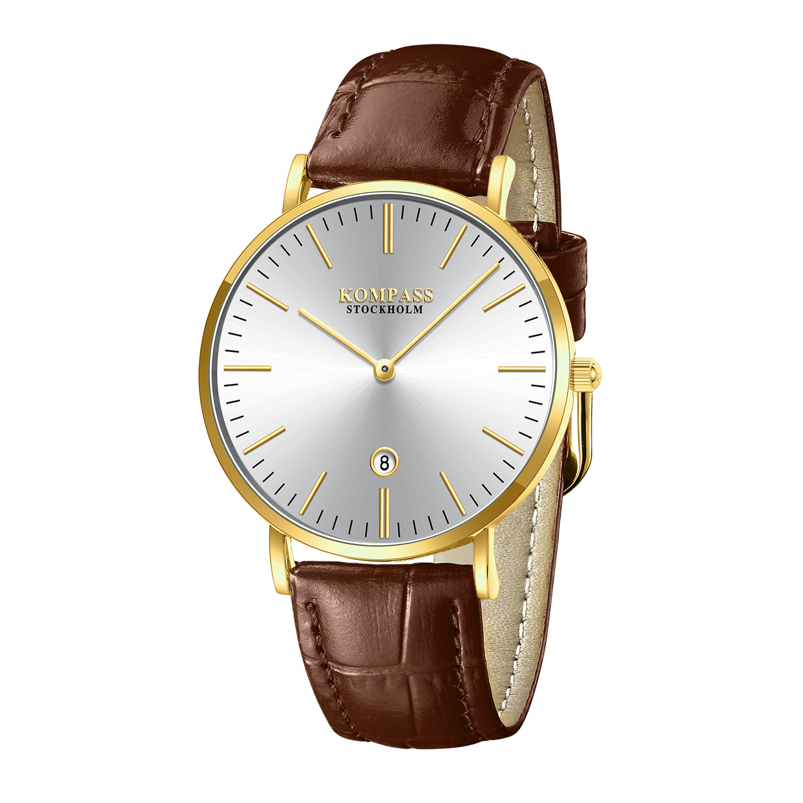Kompass Nautilus Gold Silver Dial Brown Strap - 3