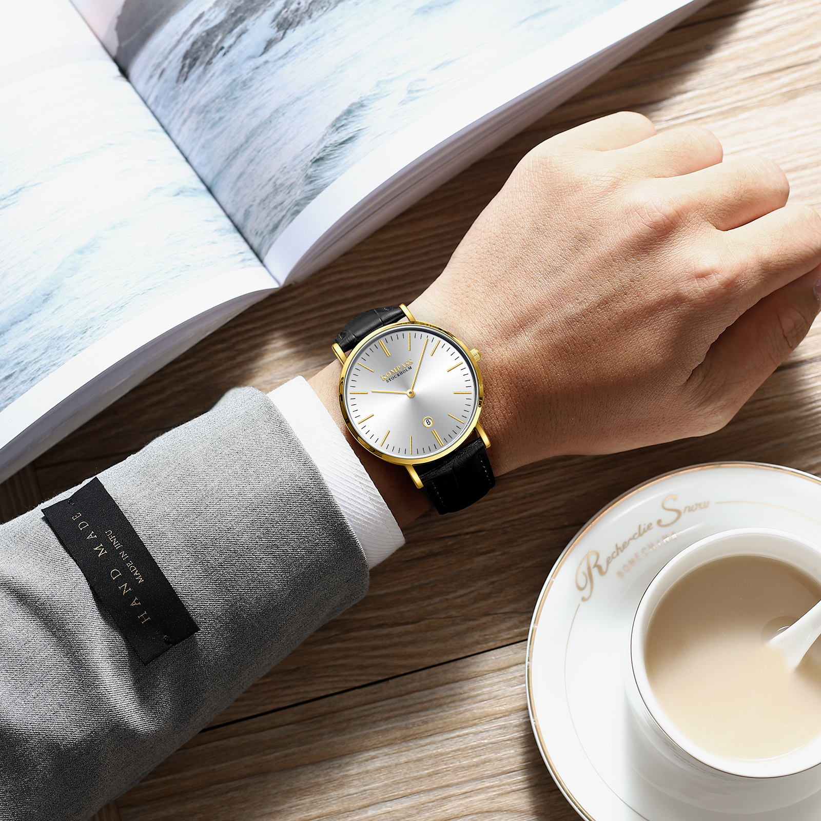Kompass Nautilus Gold Silver Dial Black Strap - 8