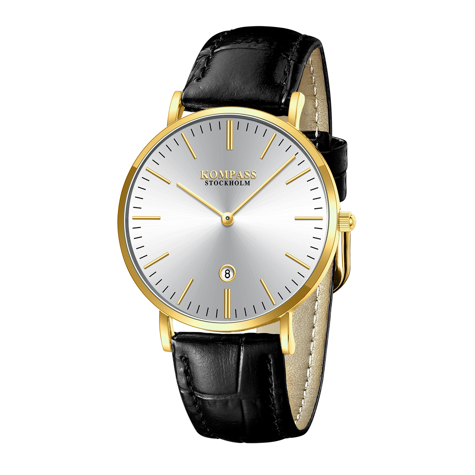 Kompass Nautilus Gold Silver Dial Black Strap - 3
