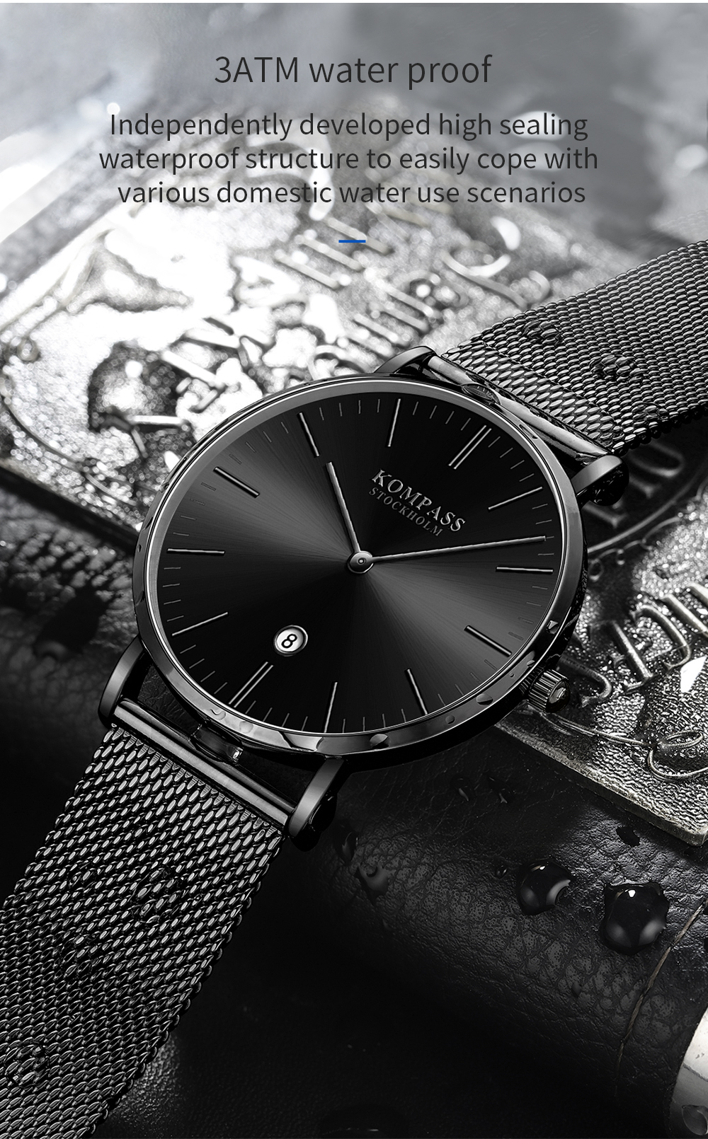 Kompass Nautilus Gold Silver Dial Black Strap - 12