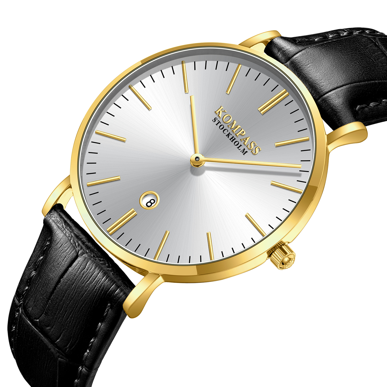 Kompass Nautilus Gold Silver Dial Black Strap - 2