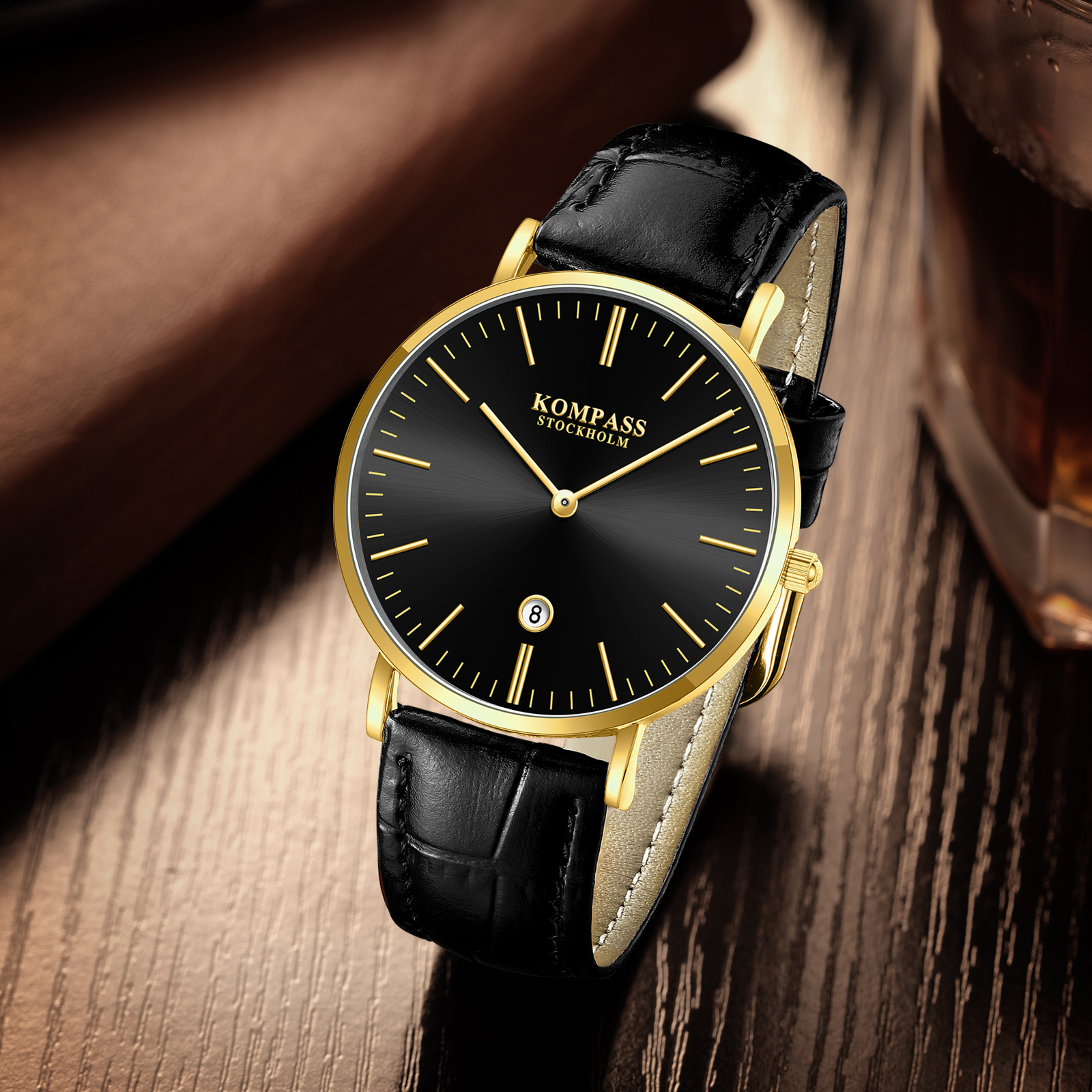 Kompass Nautilus Gold Silver Dial Black Strap - 10