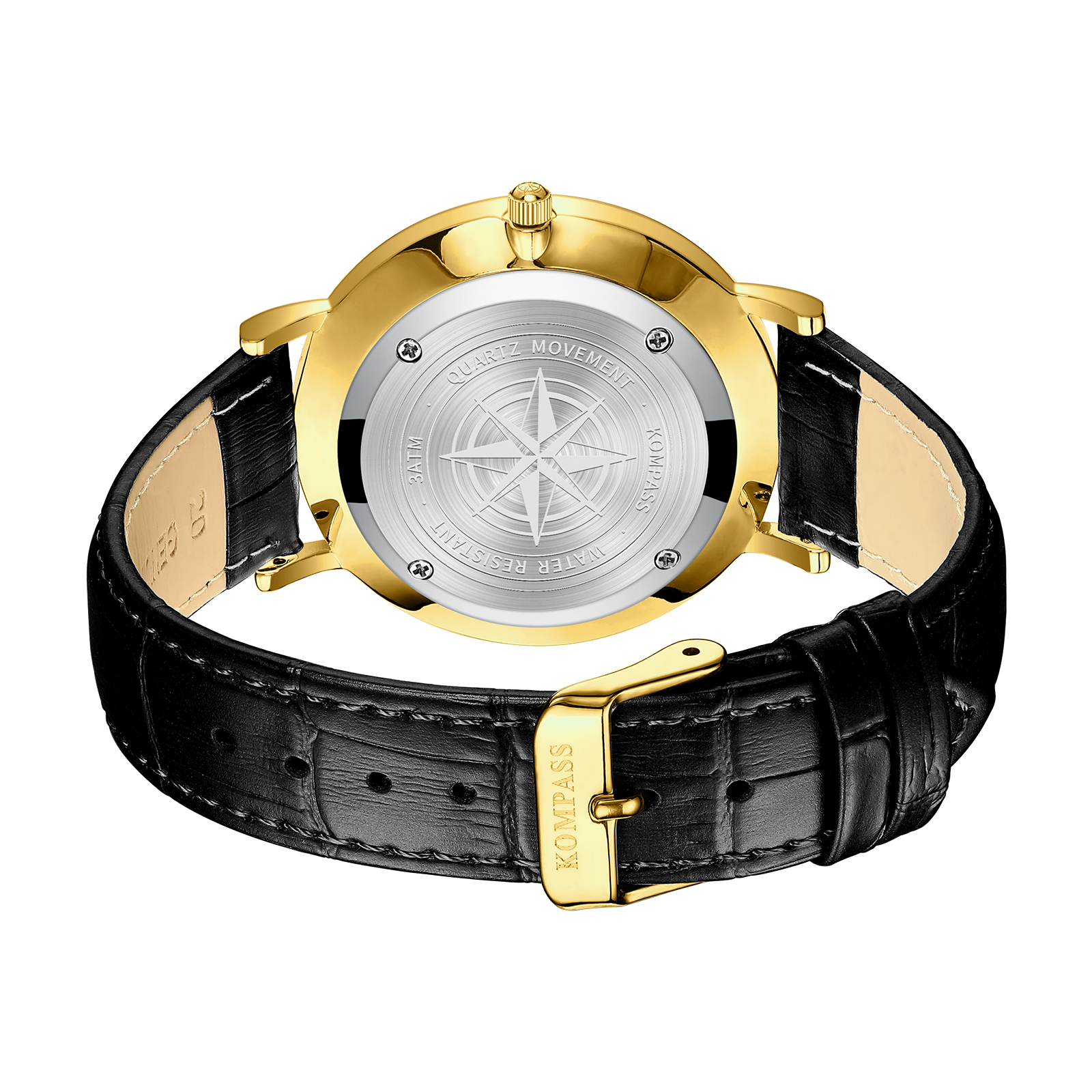 Kompass Nautilus Gold Silver Dial Black Strap - 4
