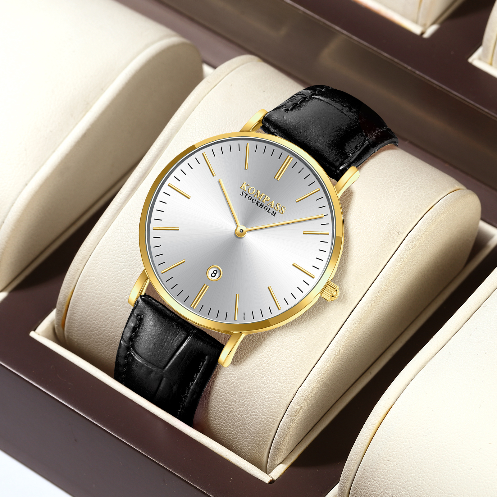 Kompass Nautilus Gold Silver Dial Black Strap - 6