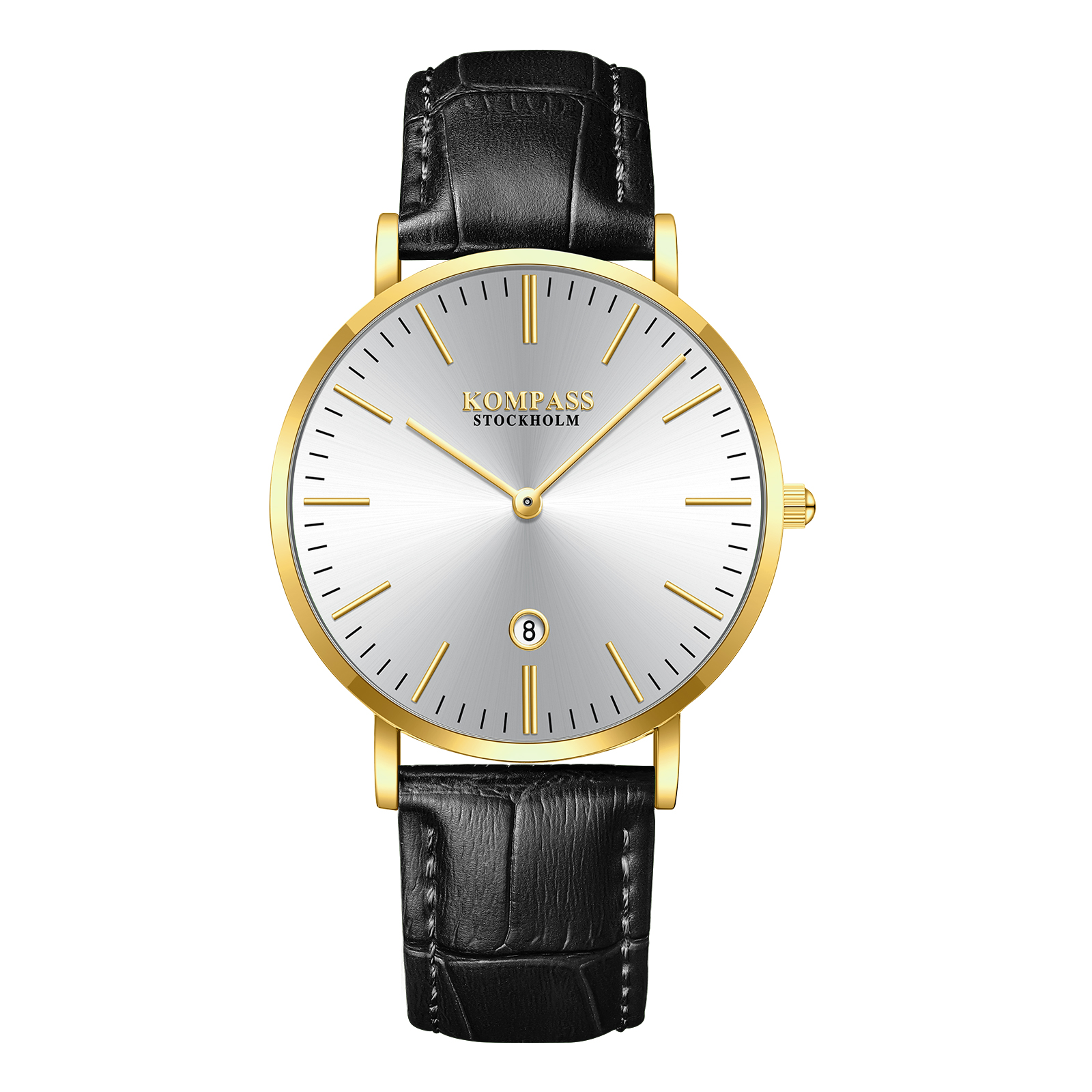 Kompass Nautilus Gold Silver Dial Black Strap