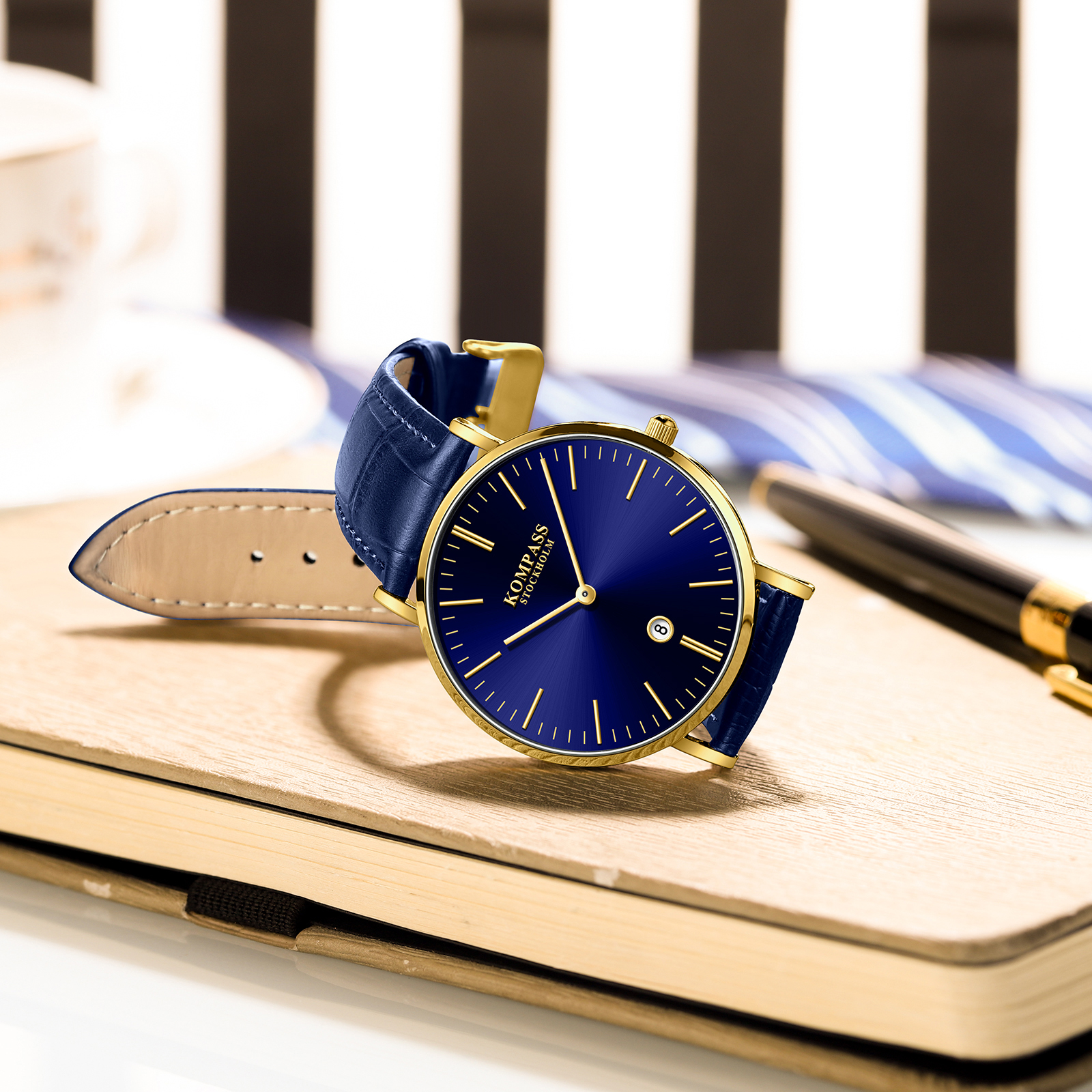 Kompass Nautilus Gold Blue Dial Blue Strap - 7
