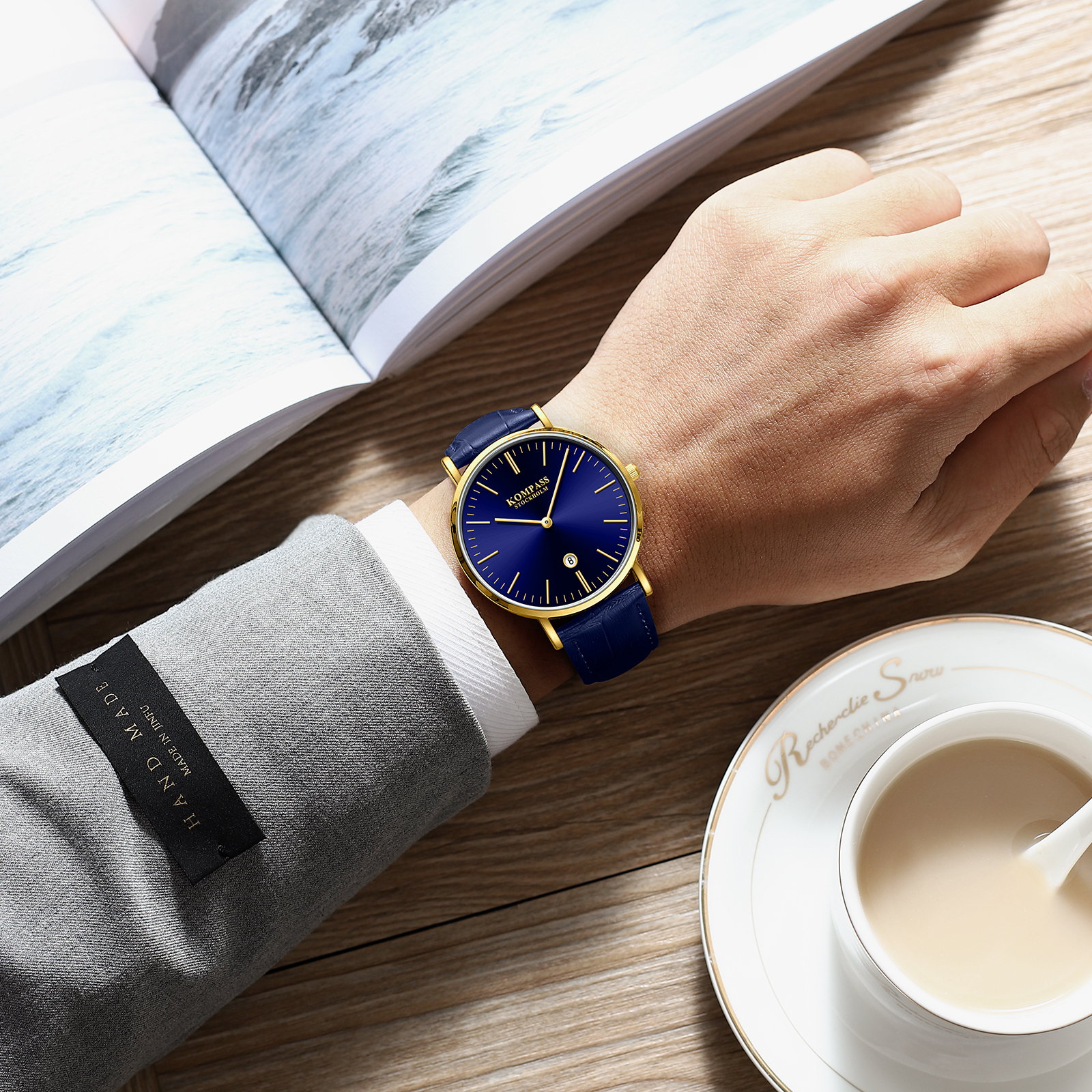 Kompass Nautilus Gold Blue Dial Blue Strap - 8