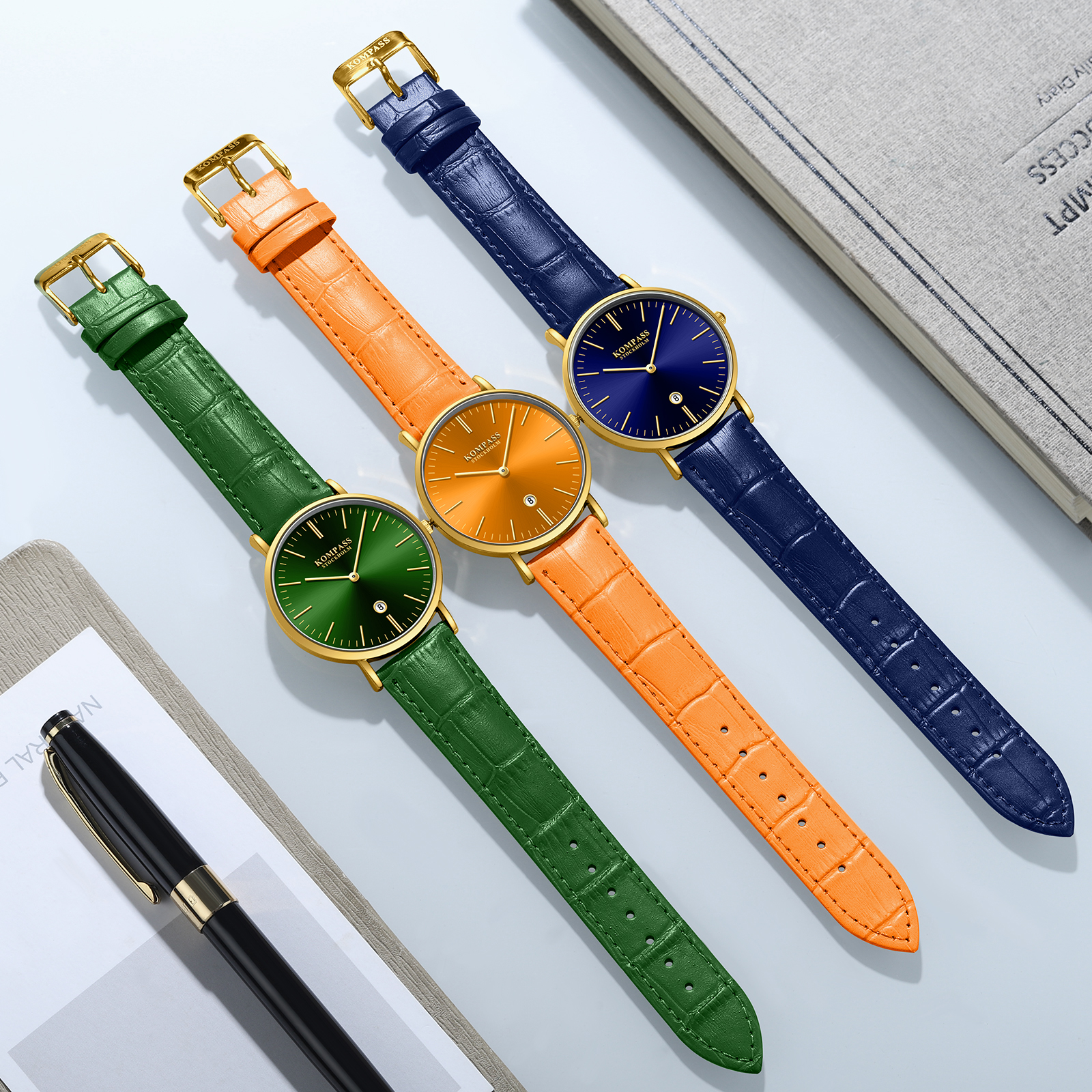 Kompass Nautilus Gold Green Dial Green Strap - 5