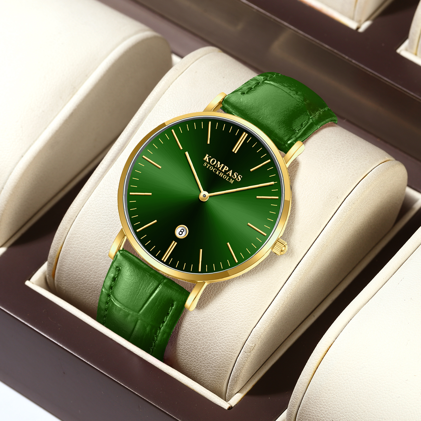 Kompass Nautilus Gold Green Dial Green Strap - 6