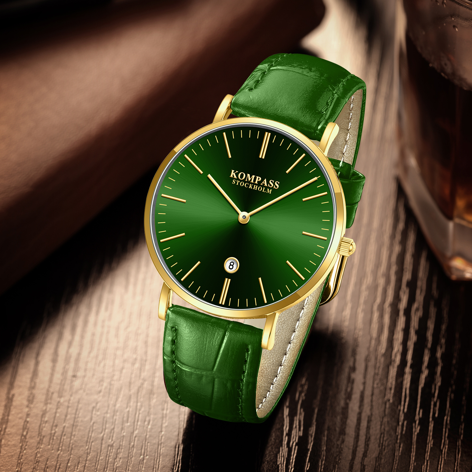 Kompass Nautilus Gold Green Dial Green Strap - 10