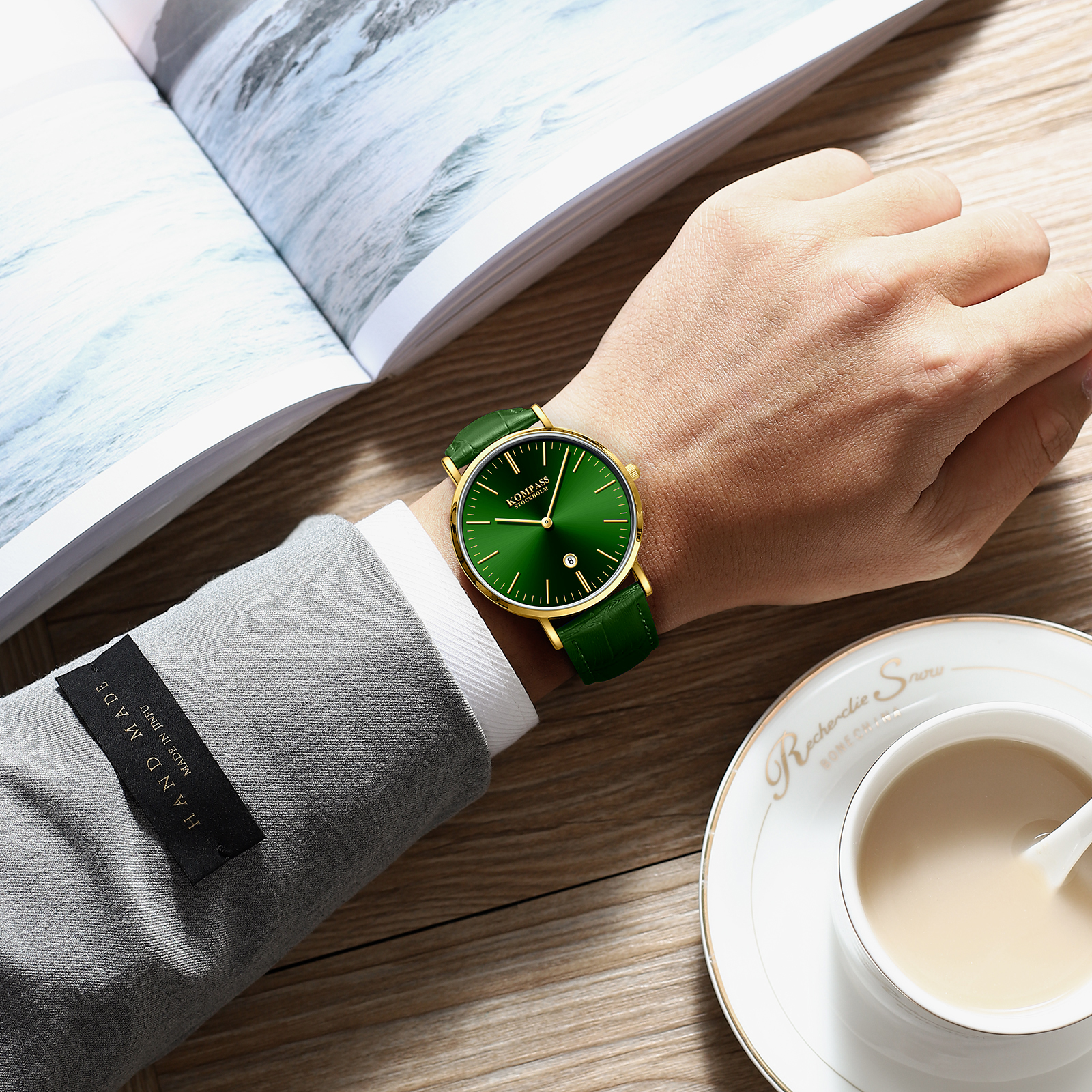 Kompass Nautilus Gold Green Dial Green Strap - 8