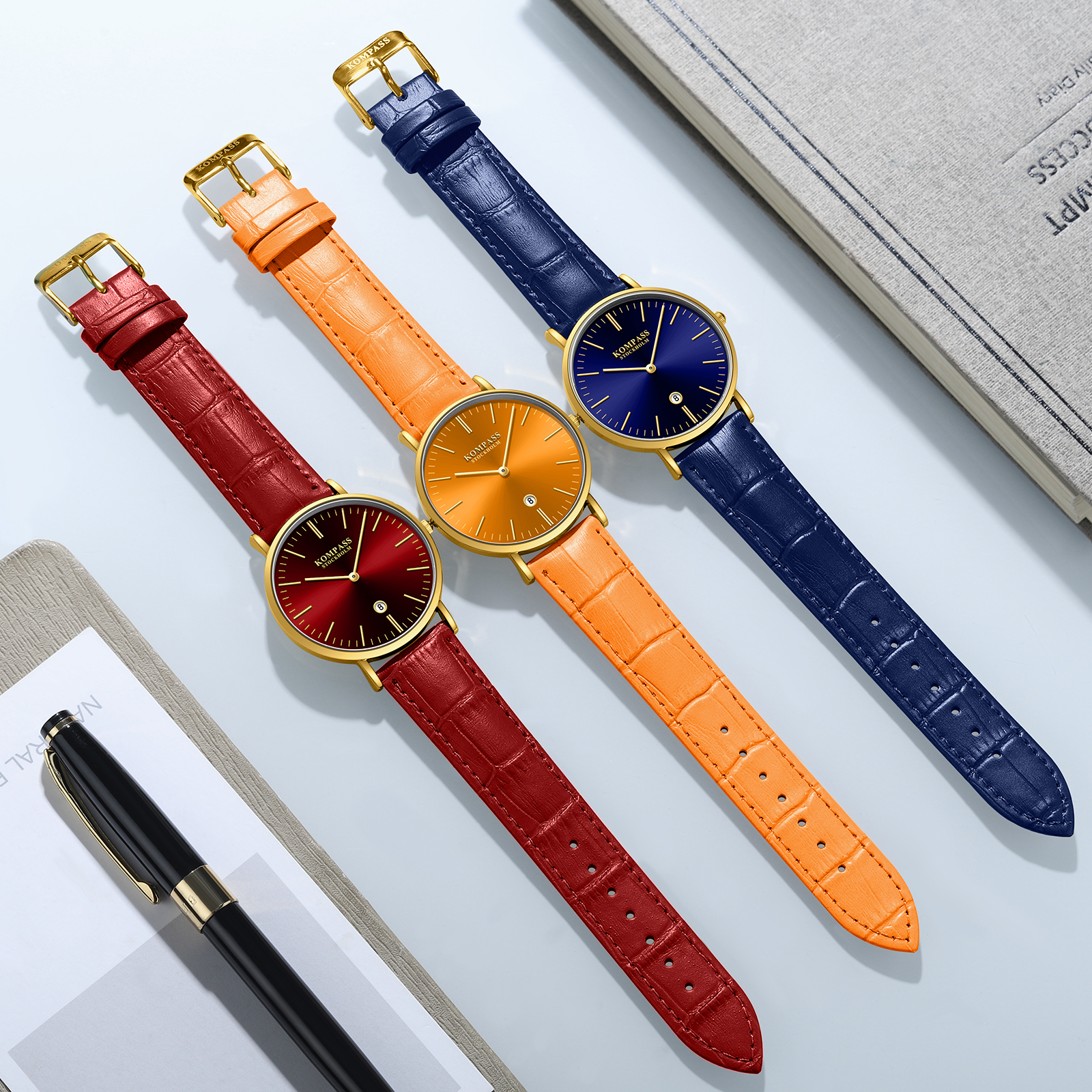 Kompass Nautilus Gold Red Dial Red Strap - 5