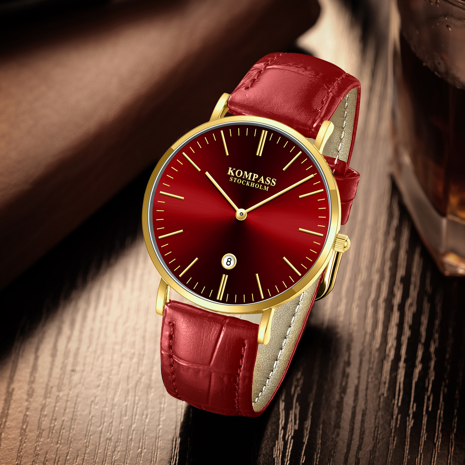 Kompass Nautilus Gold Red Dial Red Strap - 9