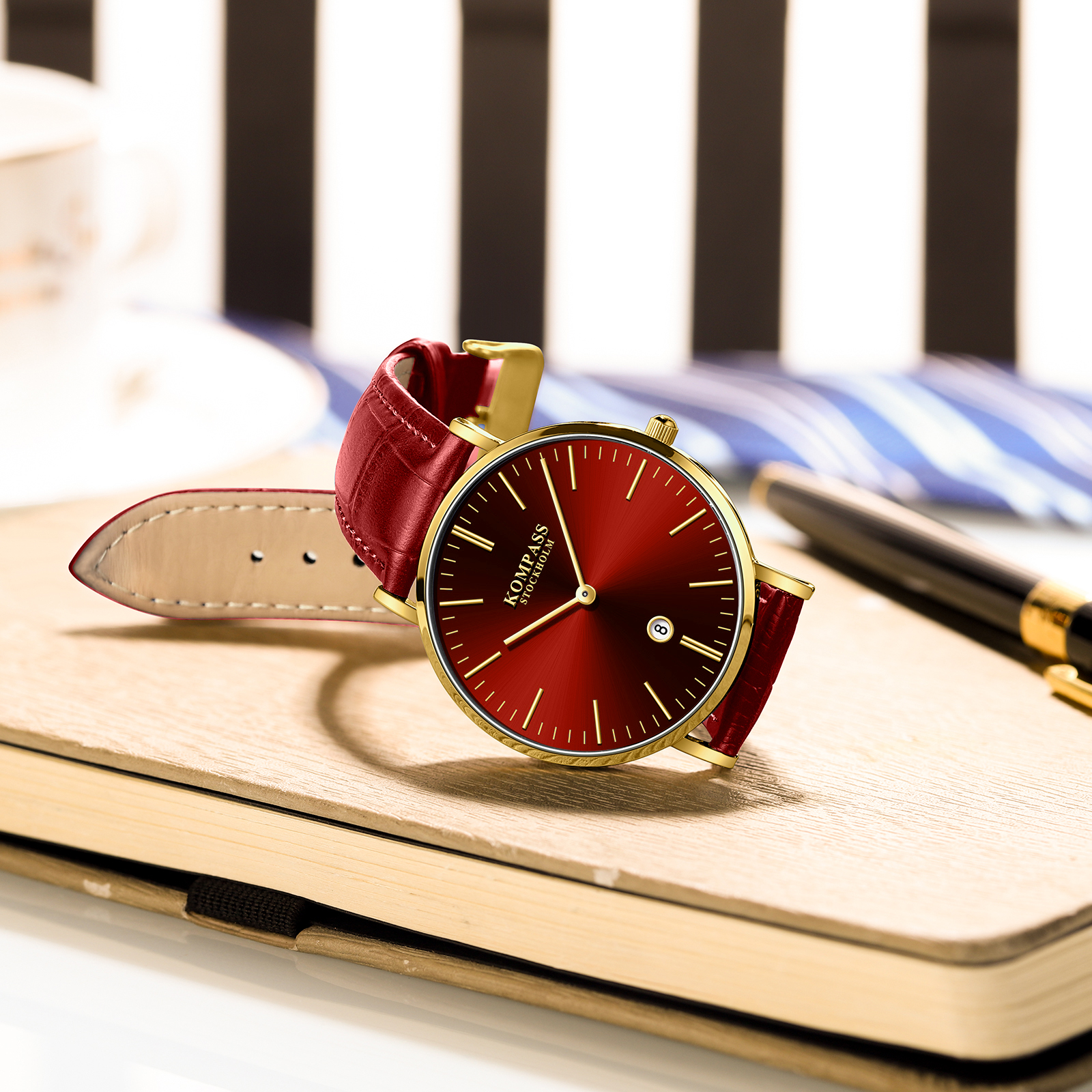 Kompass Nautilus Gold Red Dial Red Strap - 8