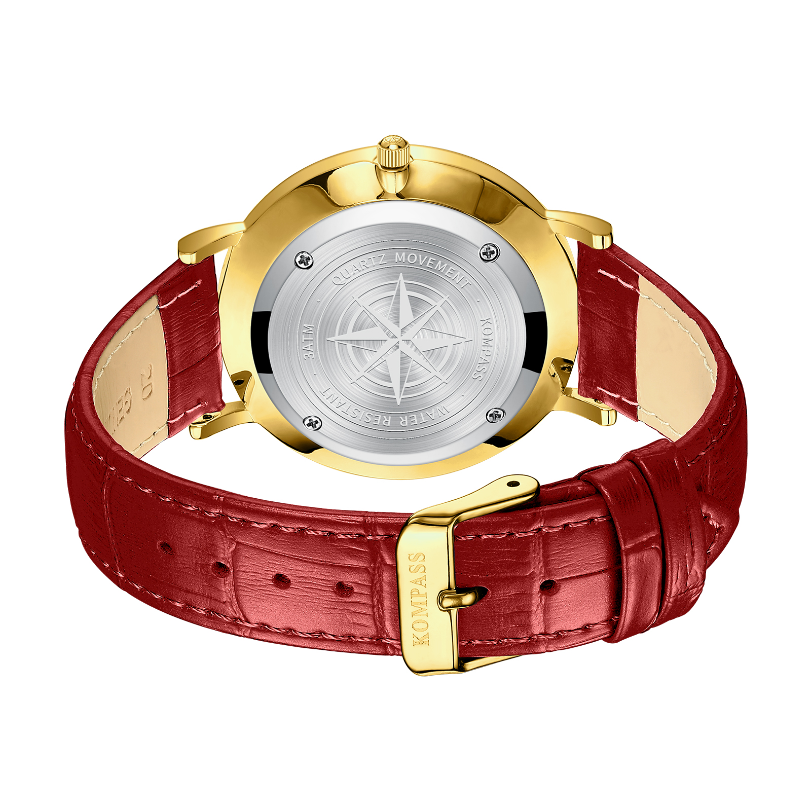 Kompass Nautilus Gold Red Dial Red Strap - 4